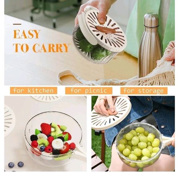 Large Multifunctional Fruit Washing Bowl with Lid Fruit Strainer Container Drain - Picture 8 of 9